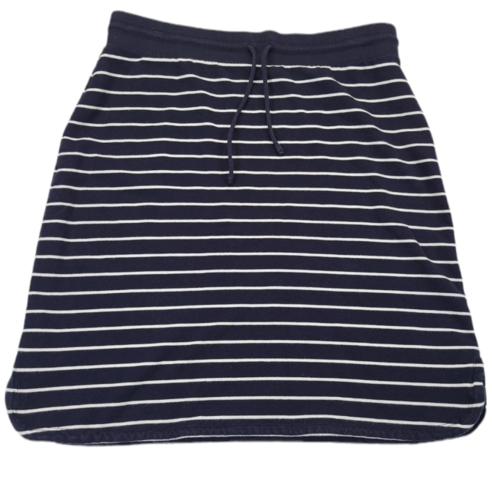 Talbots Cotton Modal Stripe Mini Skirt Black White Drawstring Waist, Size Medium